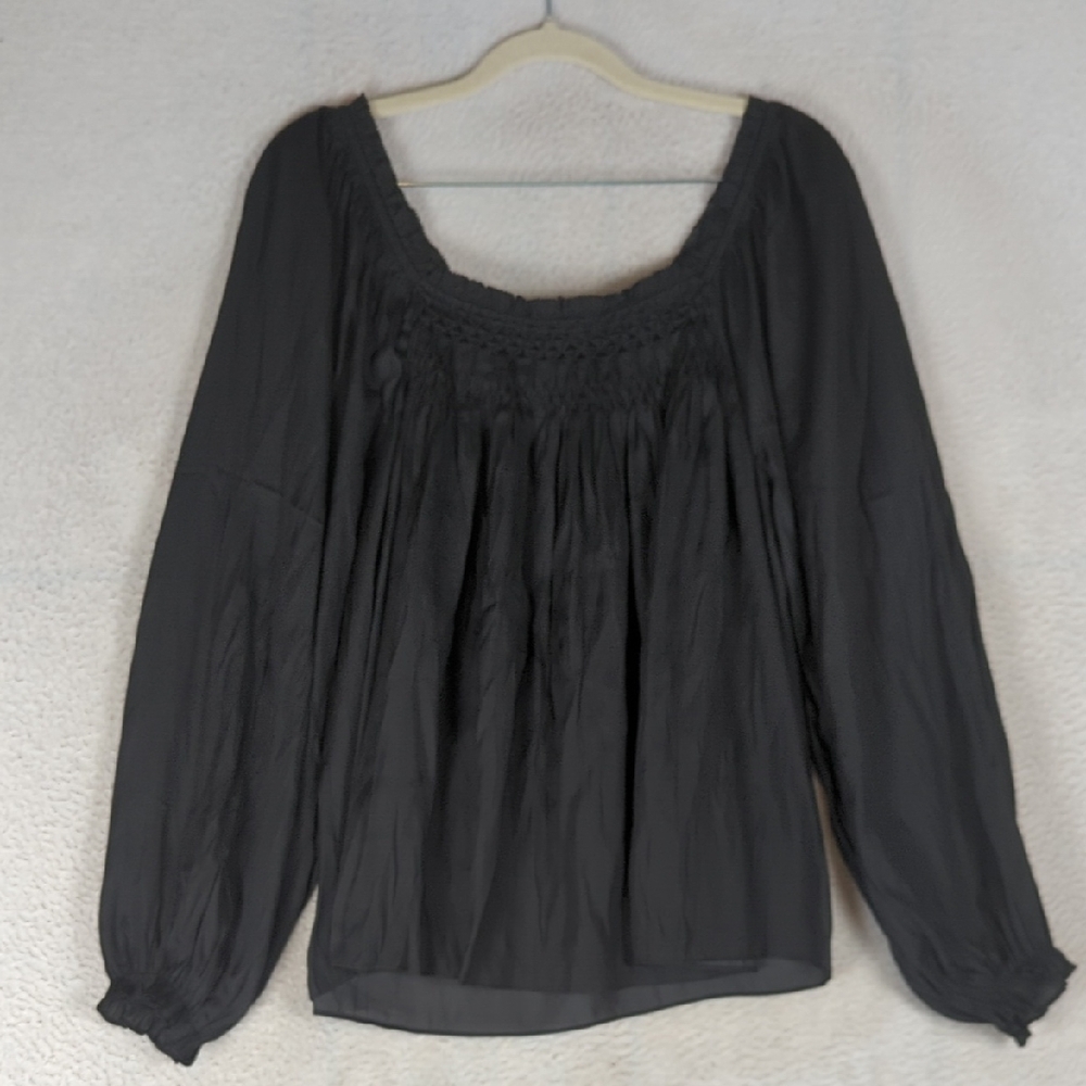 Grade & Gather Women's Black Farmhouse Boho Long Sleeve Blouse‎ Size M
